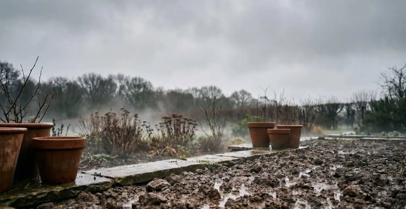 Cross-section view of hardy perennial root systems in waterlogged British winter soil