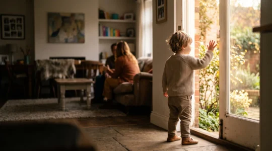A child reaching toward a beam of light in a doorway, symbolizing the journey toward finding their own voice and self-advocacy