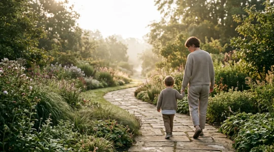 A parent and child walking together along a winding, softly lit pathway symbolizing the step-by-step EHCP statutory journey